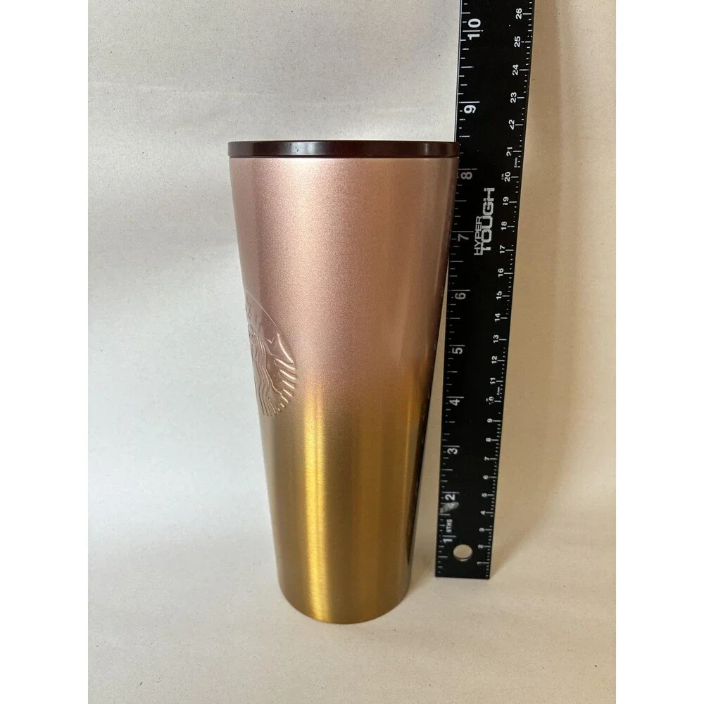 Starbucks Tumbler 24oz Gold Rose Gold Ombre Stainless Travel Cold Cup NO STRAW